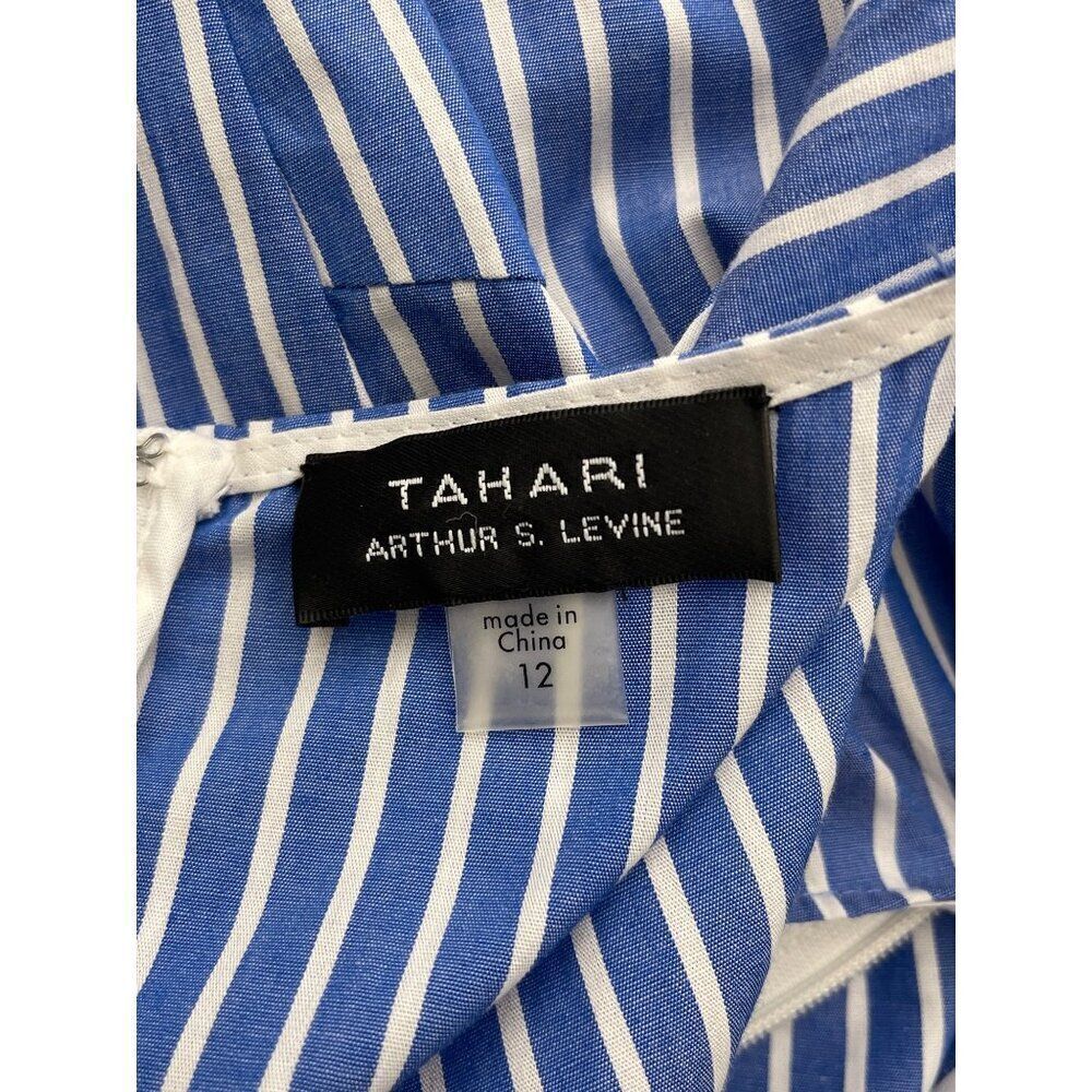 Tahari Arthur S Levine Women Sleeveless Striped Asymmetrical Dress Size 12 - Picture 7 of 9